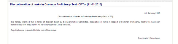 CA CPT Result Rank Discontinuation