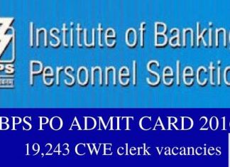 www.ibps.in IBPS PO Admit Card 2016