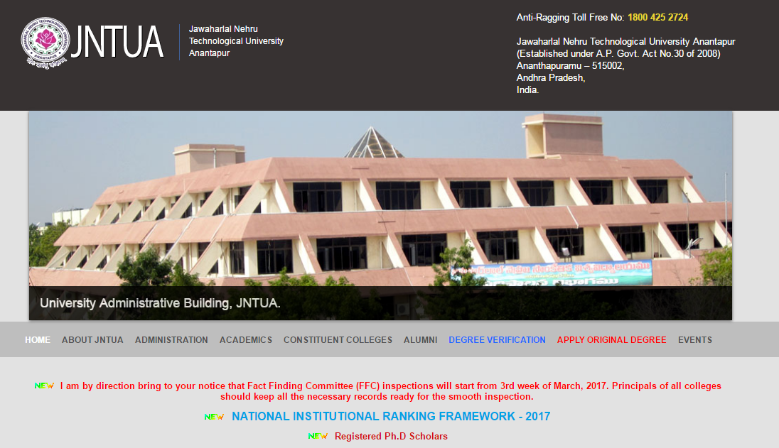 JNTU Anantapur Official Website