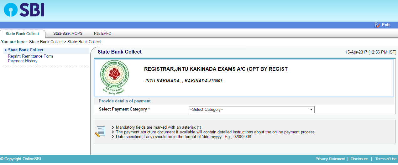 SBI Payment Details