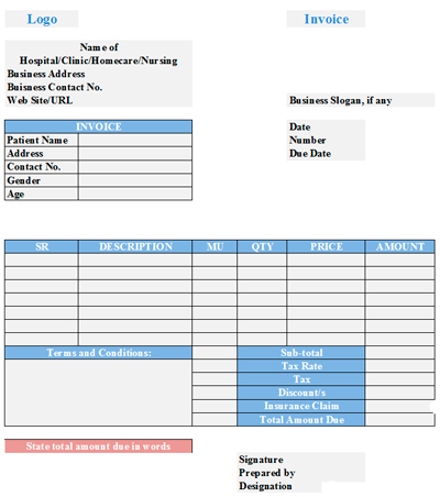 Online Medical Bills Format